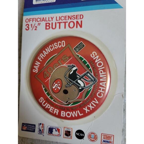 VTG NOS NFL SAN FRANCISCO 49ERS Wincraft 1990 SUPER BOWL XXIV BUTTON PIN 3.5” - Picture 3 of 3